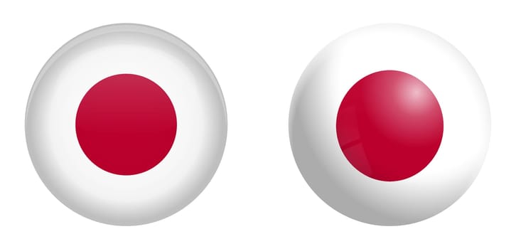 Japan flag under 3d dome button and on glossy sphere / ball.