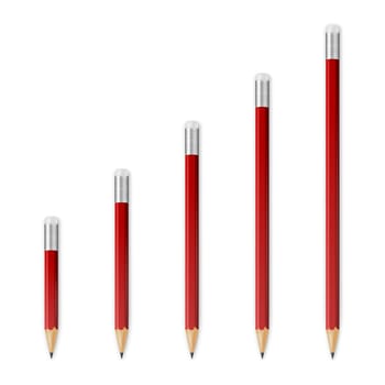 Red wooden sharp pencils isolated on a white background. Vector EPS10 illustration.