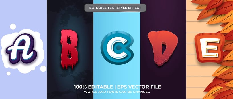 Bundle of editable text effect design vector. Set of editable text effect design.