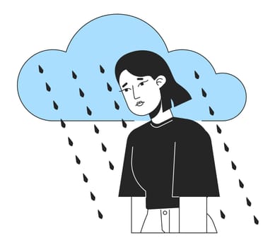 Chronic depression flat line concept vector spot illustration. Woman experiencing low mood 2D cartoon outline character on white for web app UI design. Dysthymia editable colorful hero image