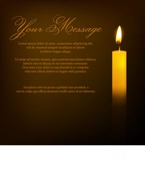 Vector funeral card with candle and place for text. EPS10 illustration.