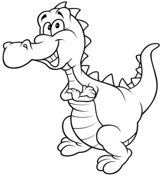 Drawing of a Cute Dinosaur with a Big Smile - Cartoon Illustration Isolated on White Background, Vector
