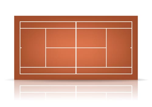 Brown tennis court with reflection. Vector EPS10 illustration.