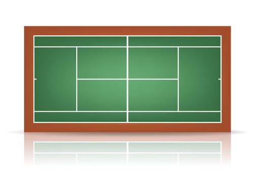 Combinated - green and brown - tennis court with reflection. Vector EPS10 illustration.