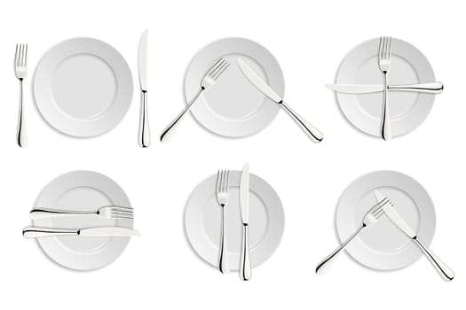 Dining etiquette, forks and knifes signals. Vector EPS10 illustration.
