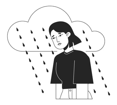 Chronic depression bw concept vector spot illustration. Woman experiencing low mood 2D cartoon flat line monochromatic character for web app UI design. Dysthymia editable outline hero image