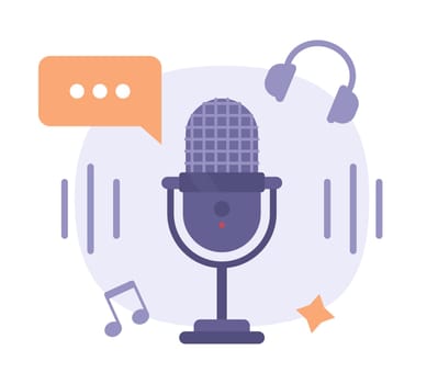 Career in podcasting flat concept vector spot illustration. Microphone. Editable 2D cartoon object on white for web design. Launching live stream talking show creative idea for website, mobile app