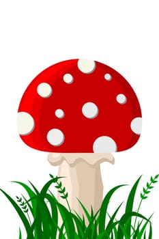 Magic mushrooms isolated. Mushroom with grass. Vector illustration