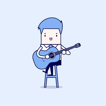 Businessman playing guitar. Cartoon character thin line style vector.
