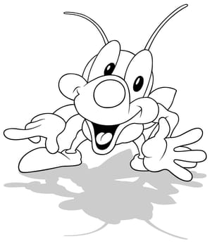 Drawing of a Cute Beetle Smiling and Pointing his Finger - Cartoon Illustration Isolated on White Background, Vector