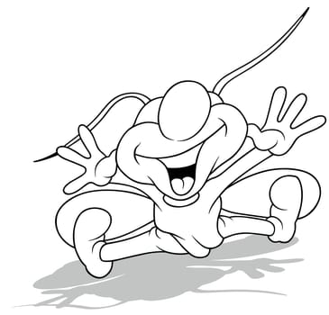 Drawing of a Laughing Beetle Sitting on the Ground with its Hands Up - Cartoon Illustration Isolated on White Background, Vector