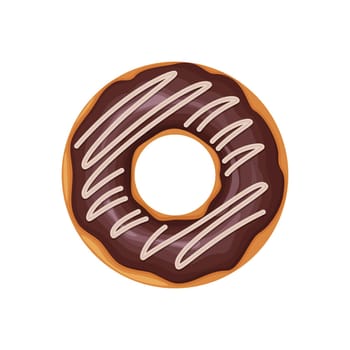 Donut. Sweet chocolate donut with powdered sugar. Sweet dessert. Fast food. Vector illustration isolated on a white background.