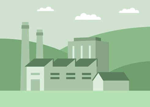 Clean industrial factory with renewable energy. Green energy industrial concept, clean production of electricity. Vector illustration