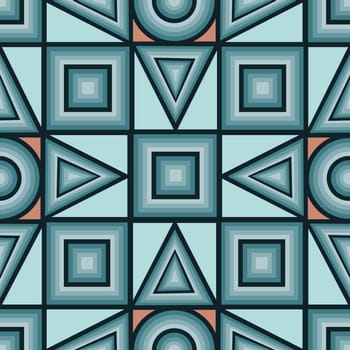 Geometric seamless pattern. Seamless pattern of geometric shapes, circle triangle and square. Blue-orange pattern, for print and packaging. Vector illustration.