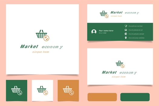 Market economy logo design with editable slogan. Business card and branding book template.