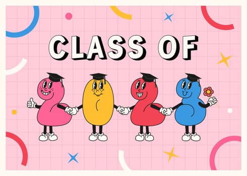 Class of 2023. Comic banner or poster in retro cartoon style.