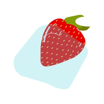 Strawberries frozen in a blue ice cube. The concept of summer design for a poster, banner, postcard. Vector illustration.