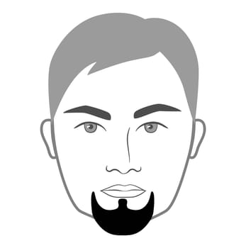 Goatee Beard style men in face illustration Facial hair without mustache. Vector grey black portrait male Fashion template flat collection set. Stylish hairstyle isolated outline on white background.