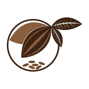 cocoa, cocoa beans and leaf illustration logo vector