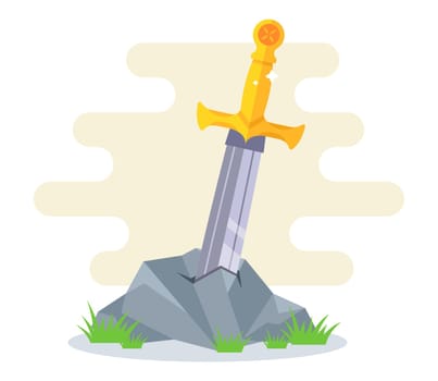 the legendary sword in the stone. flat vector illustration