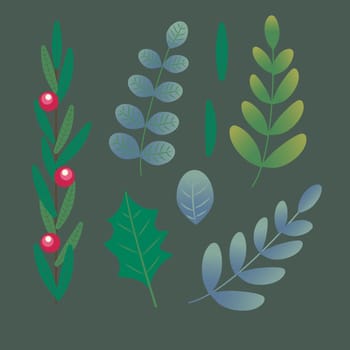 Christmas branches and leaves. Christmas festival, New year invitations, or greeting cards.
