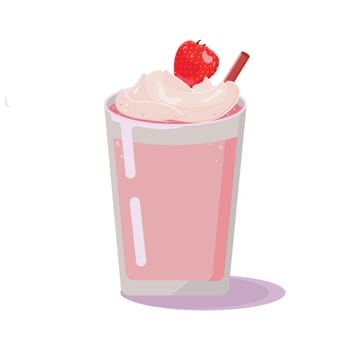 milkshake with a straw with fresh strawberries in a transparent glass