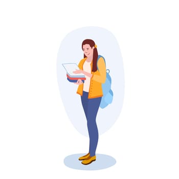 Student Girl With Book illustration. Girl, book, backpack, student. Creative editable vector graphic design.