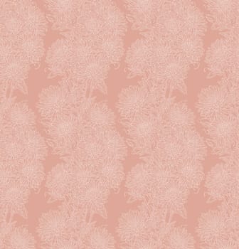 Floral Chrysanthemums seamless pattern in melon color, hand drawn wallpaper design for print, cover, fabric, wrapping paper, packaging, cosmetics, beauty products