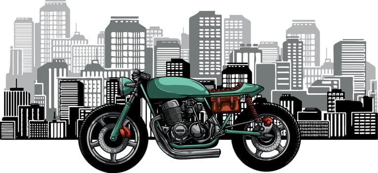 illustration of Colorful motorcycle on city in background