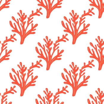 Summer abstract seamless pattern of marine plants.Coral. Marine theme. Print design, wallpaper, packaging. Vector flat illustration.