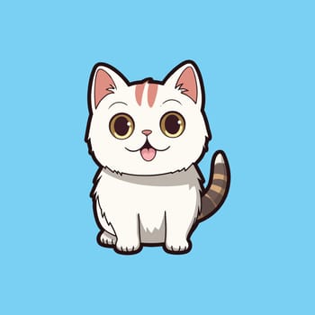 funny kawaii cat in blue background