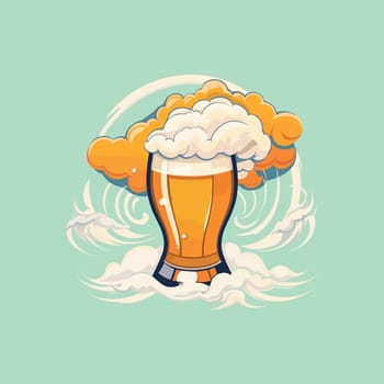 Glass beer with pretzel in oktoberfest cartoon illustration