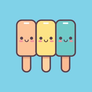 Cute ice creams kawaii characters vector