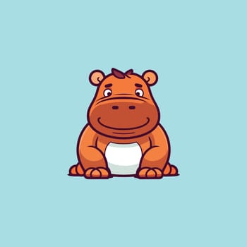 Illustration of cute hippopotamus animal sitting and smiling happily