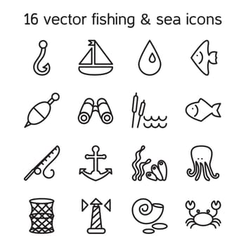 Isolated marine and fishing icons set. Vector
