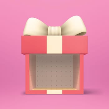 illustration of red color present box with bow with open side on pink color backdrop