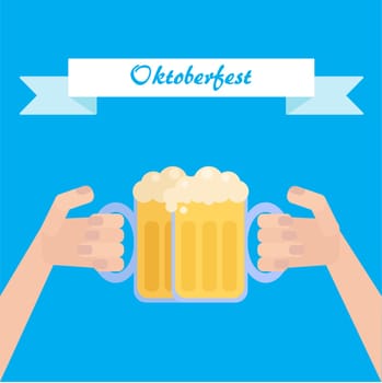 Oktoberfest poster with beer in hand. Vector