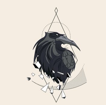 Sketch of flying raven. Hand drawn illustration converted to vector. Vector illustration