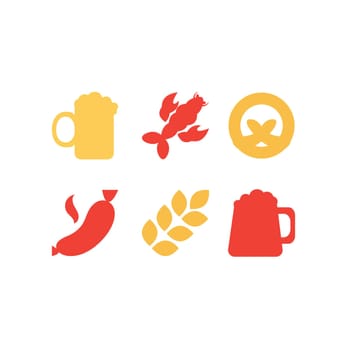 Oktoberfest icons set in silhouettes. Beer festival. Vector