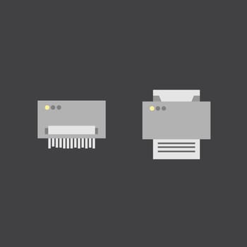Print and shredder flat icons or illustrations. Vector