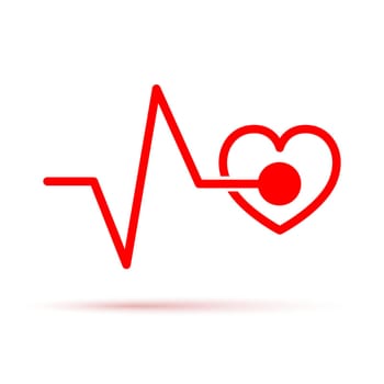 Red heart icon with sign heartbeat. Vector illustration. Heart in flat design.