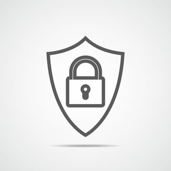 Security icon. Shield with lock. Vector illustration. Protection icon in flat design.