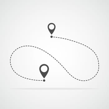 Gray path icon in flat style. Vector illustration. Route, way or track symbol