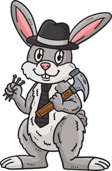 This cartoon clipart shows a Rabbit with Hammer and Nail illustration.