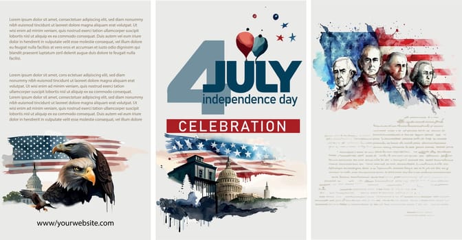 Happy 4th of July USA Independence Day greeting card with waving american national flag and hand lettering text design. Vector illustration