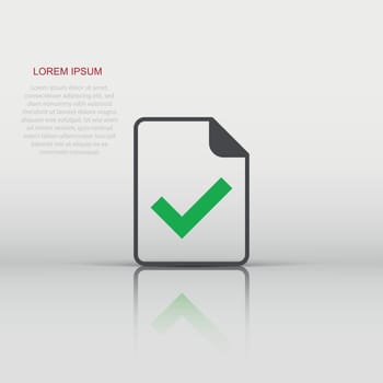 Document accepted icon in flat style. Correct vector illustration on white isolated background. Check message business concept.