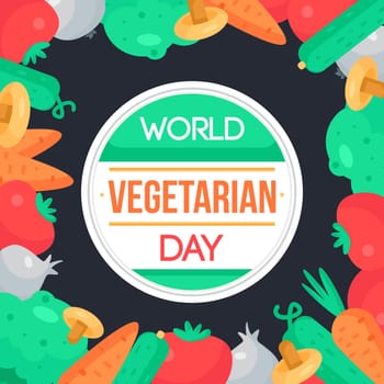 World Vegetarian Day Celebration Banner With Vegetables. Vector