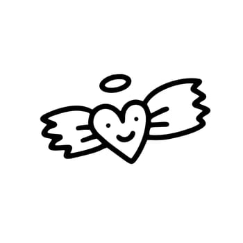 A heart with wings. The heart of an angel.vector illustration in doodle style. Design for Valentines Day, Wedding, Invitation