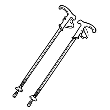 Nordic walking sticks isolated on a white background. Vector stock illustration in the Doodle style.