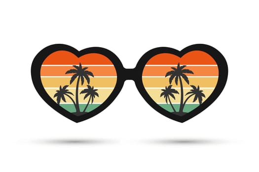 Sunglasses with reflection Seascape with palm trees. Summer illustration, icon, vector